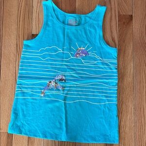 Old Navy Blue Tank Top with Dolphin and Sun Graphic